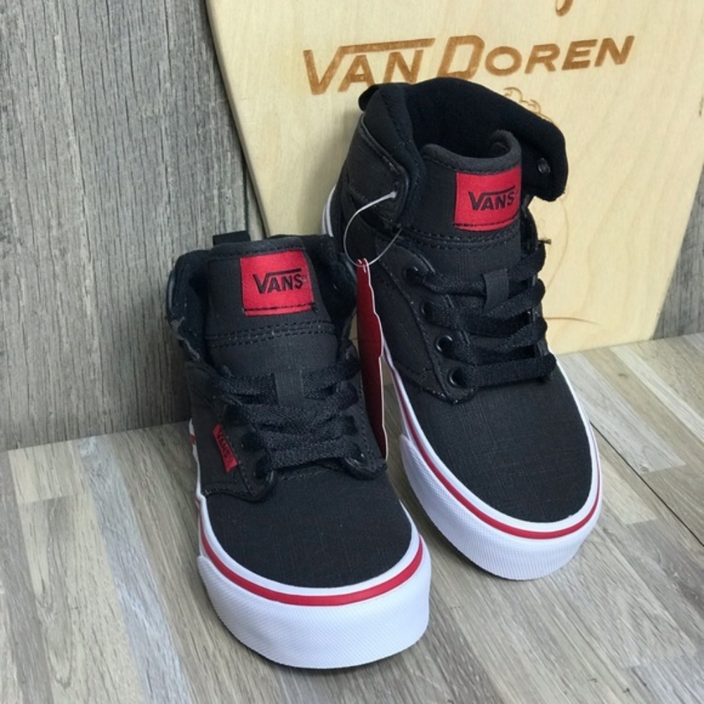 NWT VANS Atwood HI Rock Textile Black Red Kid’s - Picture 3 of 8